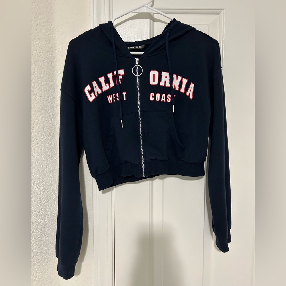 Shein Navy Cropped Zip-Up